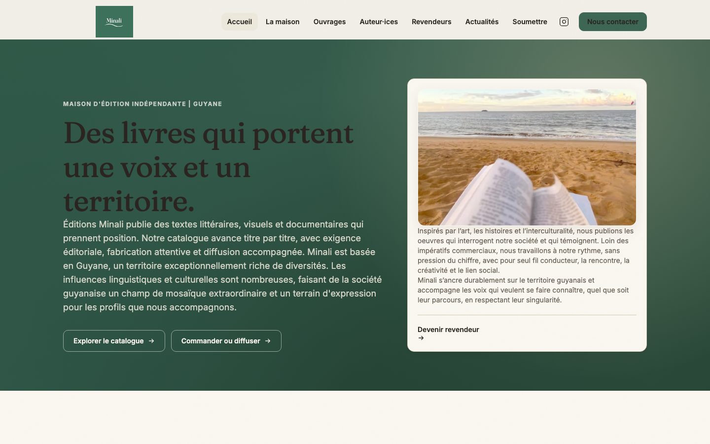 Capture du site Éditions Minali