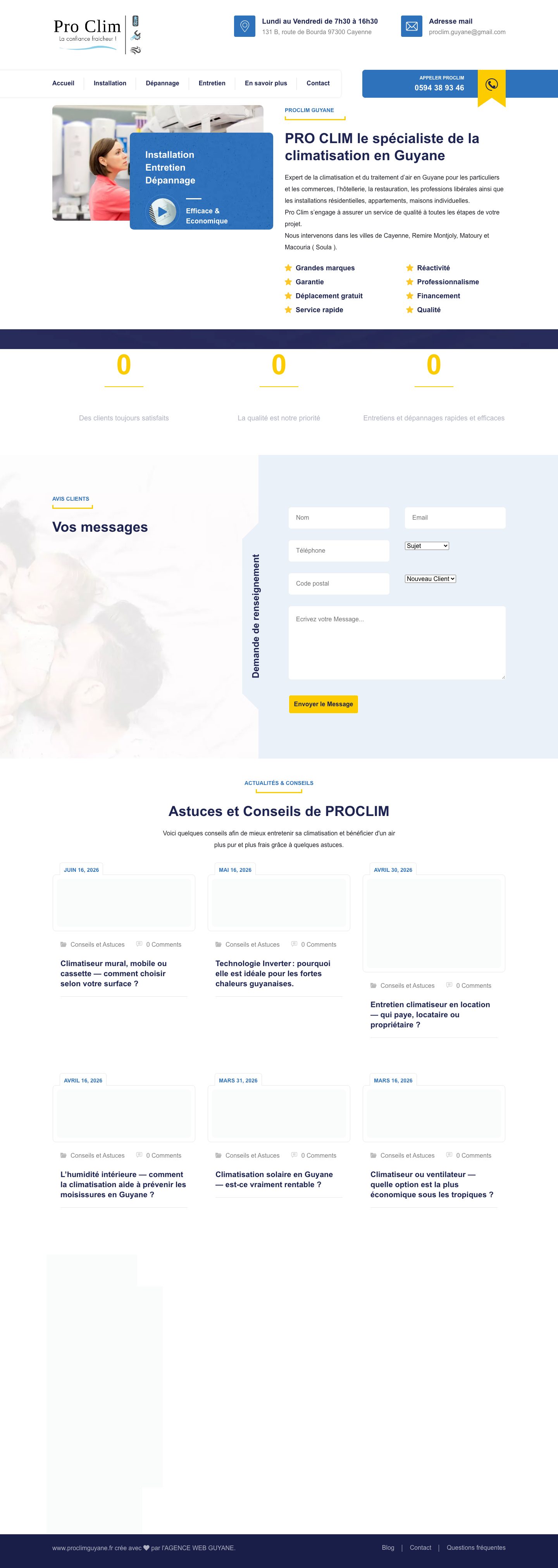 Capture du site Pro Clim Guyane